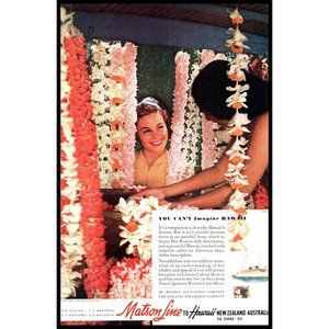 1940 Matson Line Cruise Ships Ocean Liners Vintage Print Ad Flowers Lei Hawaii